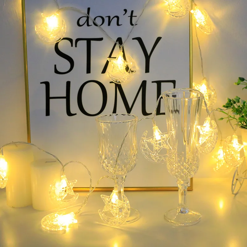 Ramadan Star Moon String Lights - 9.8ft, 20 LED Battery Fairy Lights For Eid Decor