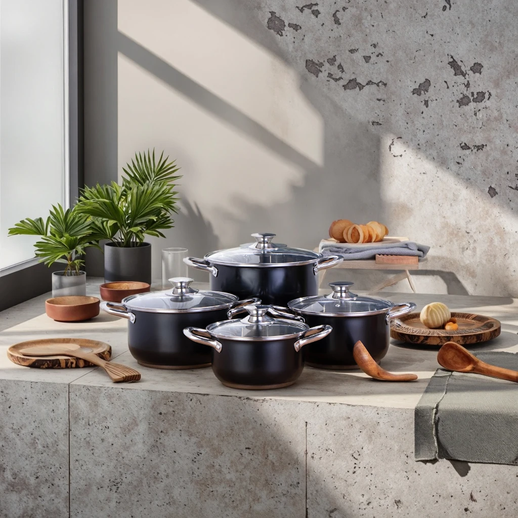 Dessini Modern Design Indian Kitchenware Set Quality Metal Saucepan Classic Style Granite Marble Cookware Factory Wholesale