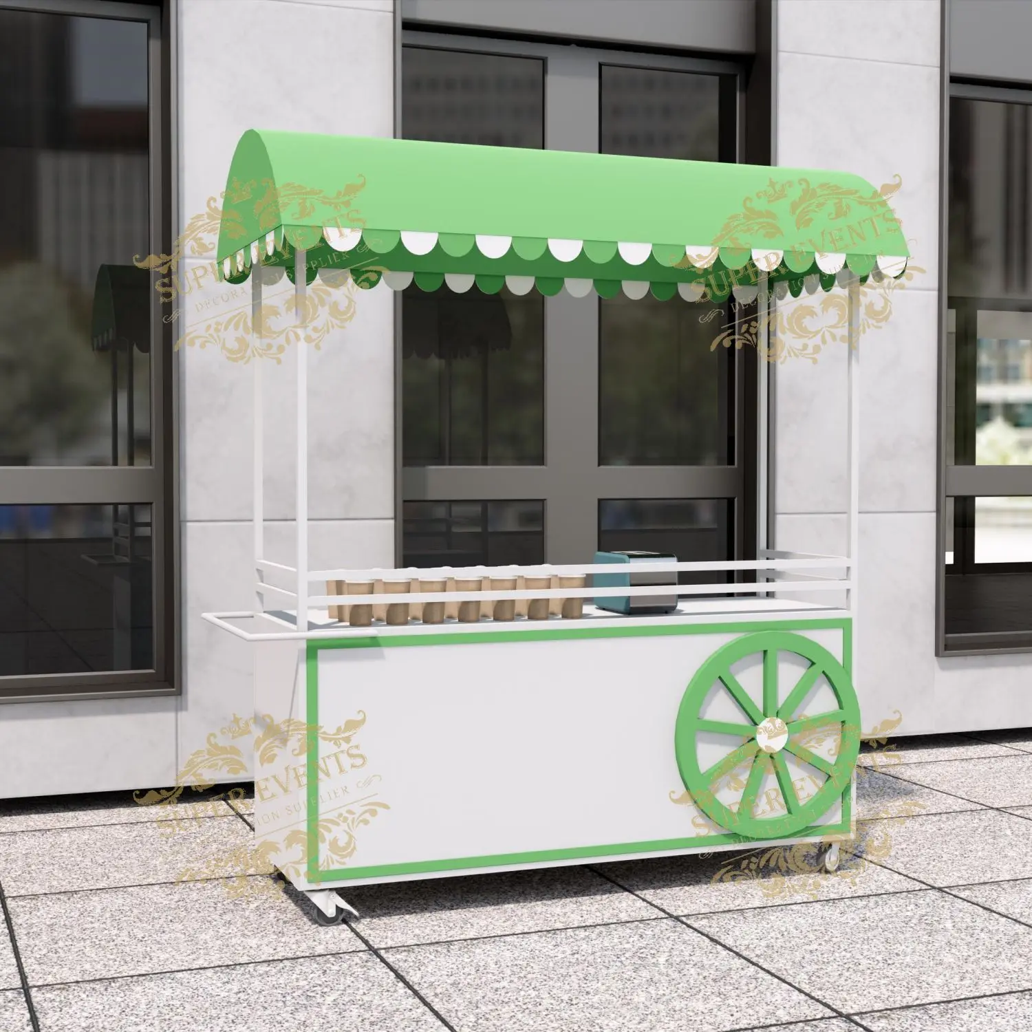 Artga Custom Logo Event Decoration Mobile Ice Cream Push Cart Food Truck Trolley Food Cart Can Be Moved Party Flower Candy Cart