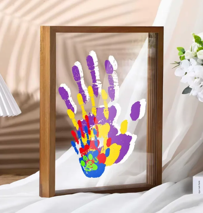New MDF Wood picture frame with DIY painting kit Family Newborn Handprint Kit Handmade Wooden Photo Frame Christmas Gifts