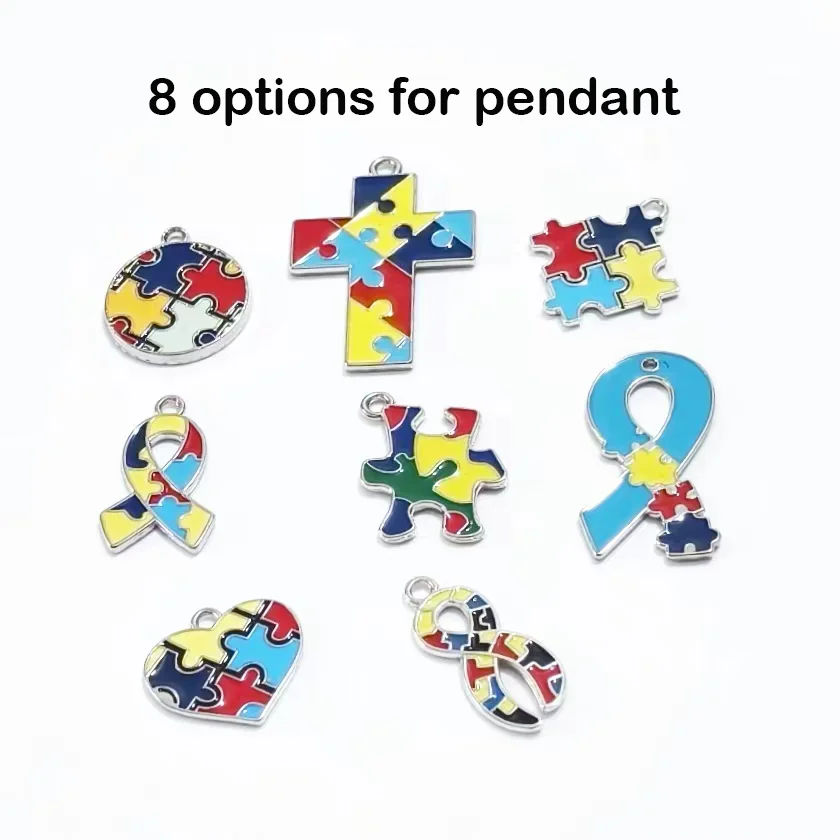 Autistic Awareness Chain Bracelet  with Autism Puazzle Pendant Antique Silver Plating for Gift Bangle Chain