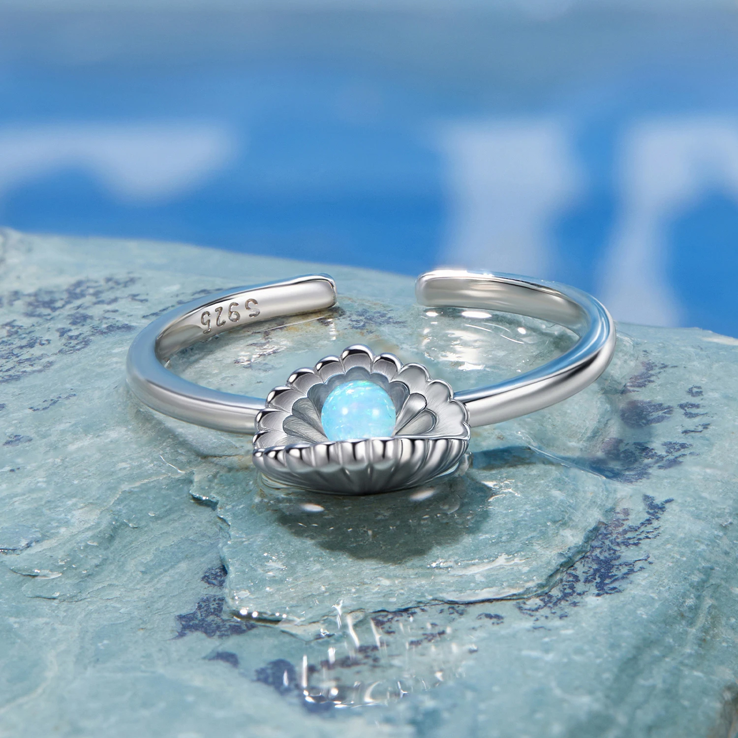 925 Sterling Silver Synthetic Opal Plated White Gold Ring Jewelry