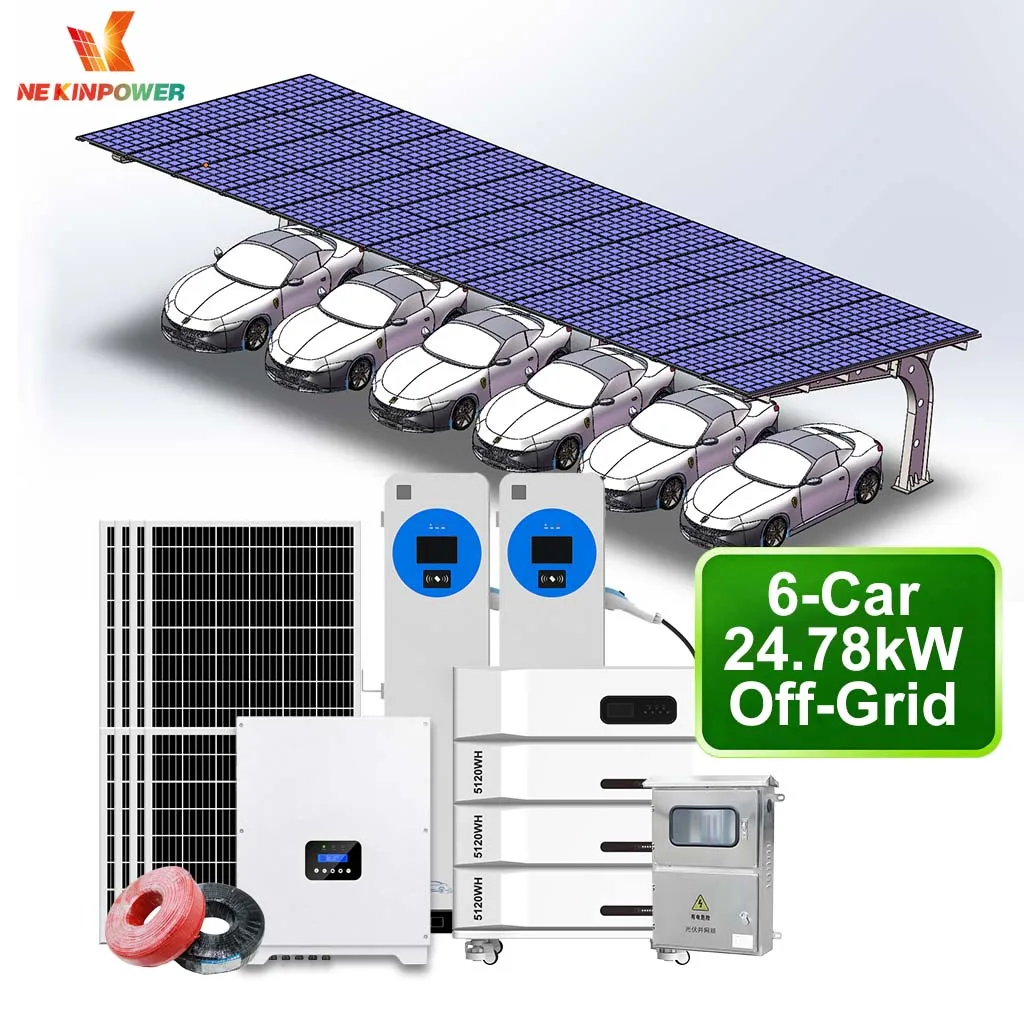 6 Car Off Grid Solar Carport System 24.78KW Panels 32KWh Battery for Sustainable Living