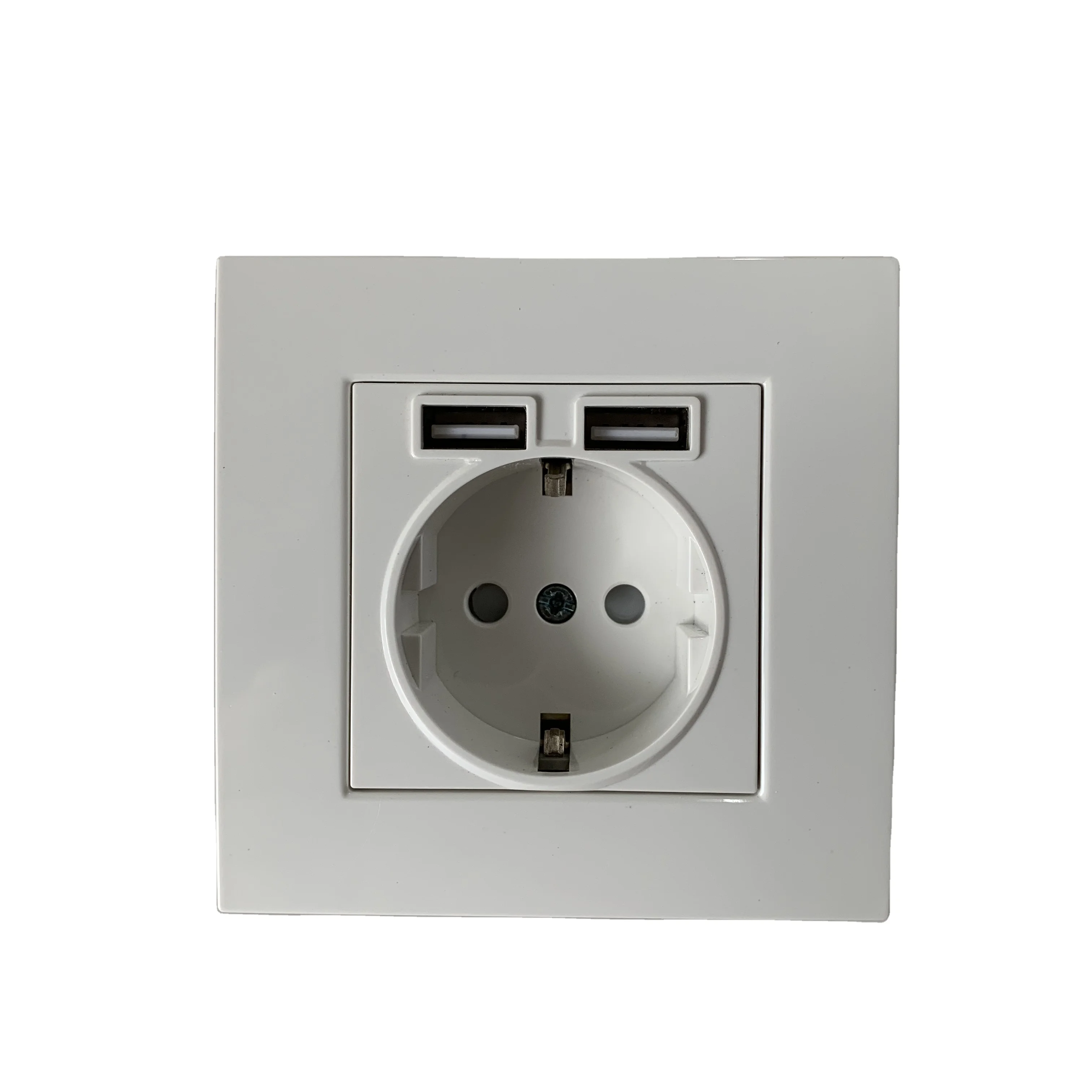 EU Standard 2P+T Socket 2USB White Color Ready to Ship USB Power Wall Socket