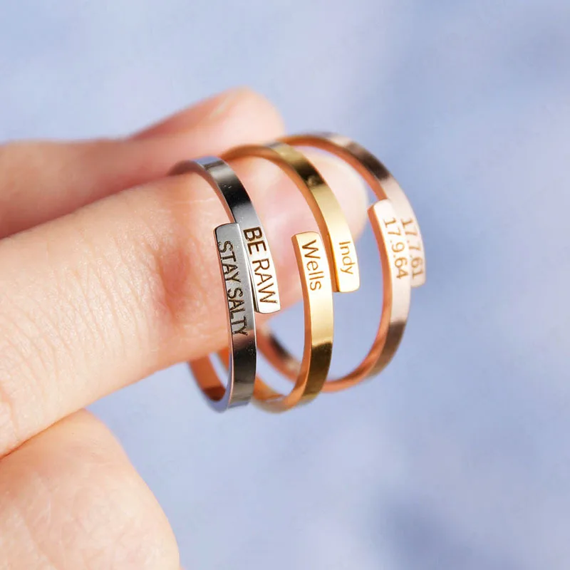 Diy Blank Signet Tarnish Free Adjustable Stainless Steel Name Customs Logo Engraved Inspire Rings