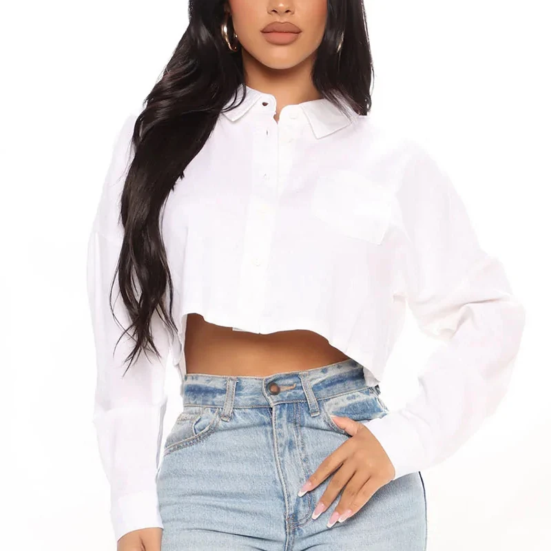 High Quality Long Sleeve Front Pocket Women White Linen Cropped Shirt - Buy  Women White Shirt,Women Linen Shirt,Women Crop Shirt Product on Alibaba.com