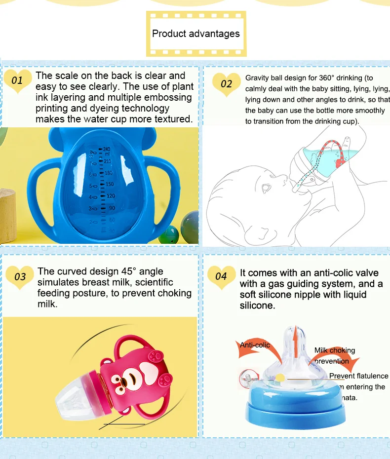 2in1 Baby Glass Bottle With Silicone Ball Cover Wholesale Baby Bottles