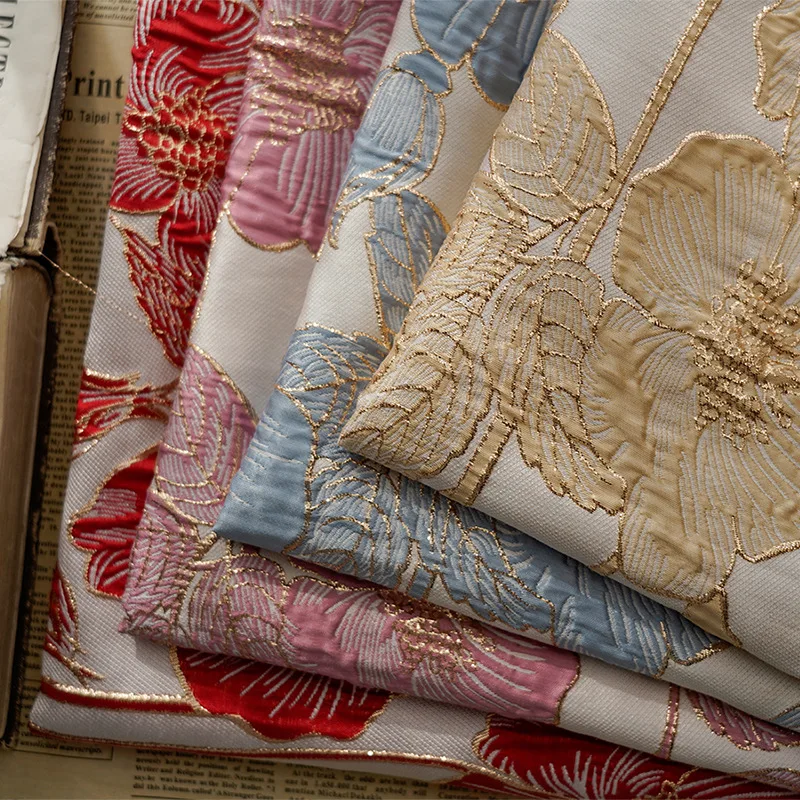 Модная 2024 высокое качество 3D серебряные цветы узор жаккардовая парча дизайнерская парчовая ткань для одежды