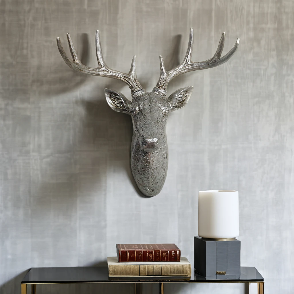 Sculpture Murale Tête De Cerf En Bois 3D - Décoration D'intérieur Beige, Style Nordique Moderne