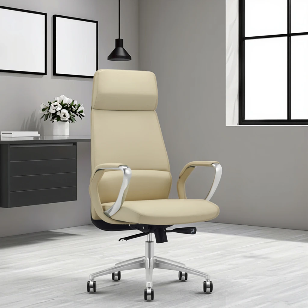 Modern Ergonomic Leather High Back Executive Office Chair with Adjustable Lumbar Support 2