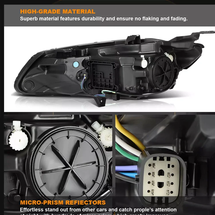 High Quality Headlight Assembly for Chevy Malibu 2016 2017 2018 Left+Right Pair Black Housing