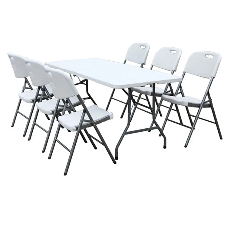 6ft Solid Steel Frame HDPE Table Top Party Dining Rental Plastic Folding Outdoor Table