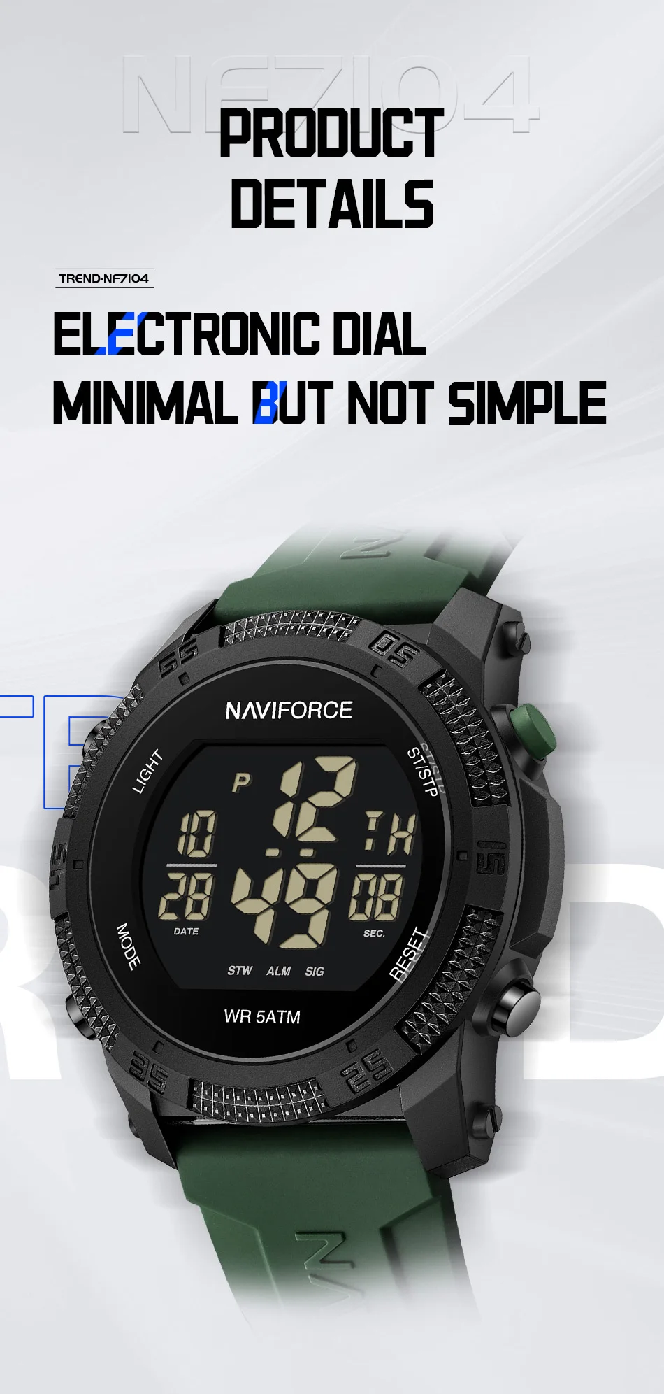 Original NAVIFORCE 7104 Digital Watch Men Sport Chronograph Wristwatch Date Stopwatch Waterproof  Male Electronic Clock