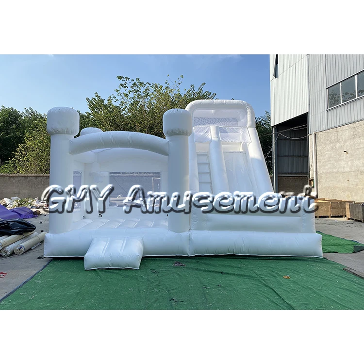 Commercial grade pvc white bounce house with cover large white inflatable bounce house combo with slide for party rental