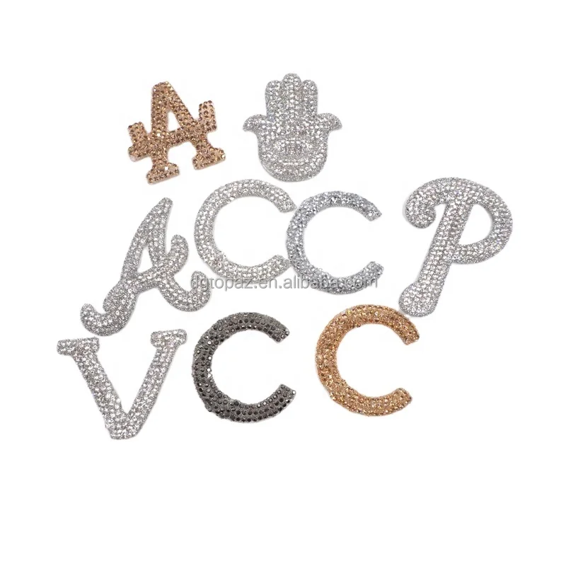 Free sample Custom  logo design heat transfer 3D beaded rhinestone applique Patch for clothing