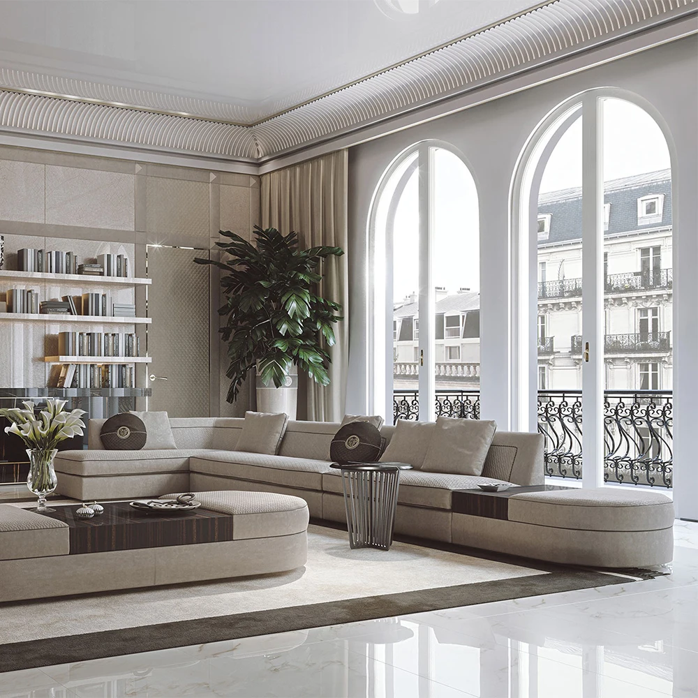 Large Modular Sofa 10 Seater U l Shape High End Italian Fabric Black Genuine Leather Sofas for Home Luxury