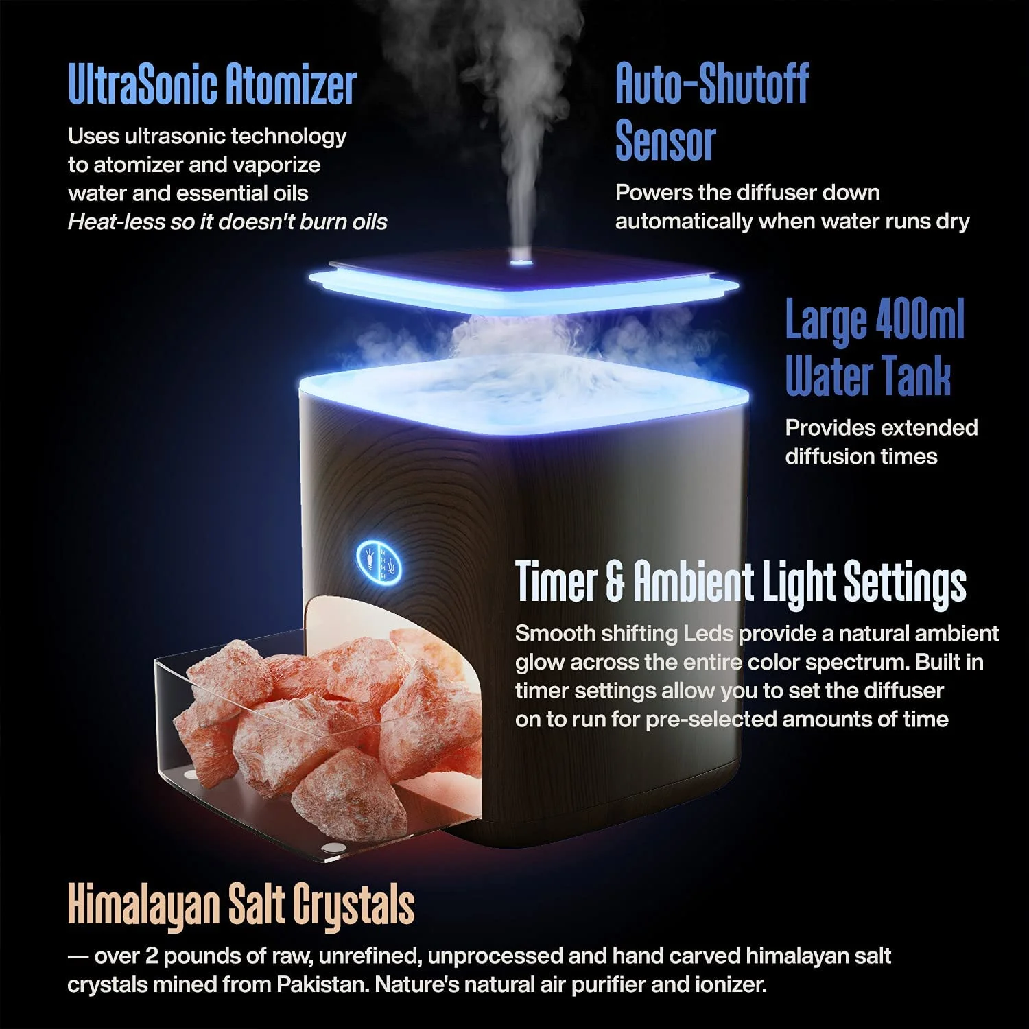 2022 Air Humidifier Hot Sale Himalayan Salt Lamp Wood Grain Hand Carved