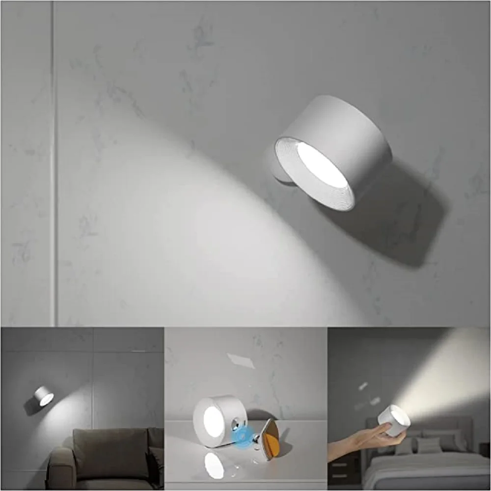 New USB Rechargeable 360 Degree Rotate Magnetic Wall Lamp Touch Control LED Mounted Reading Wall Light for Bedroom