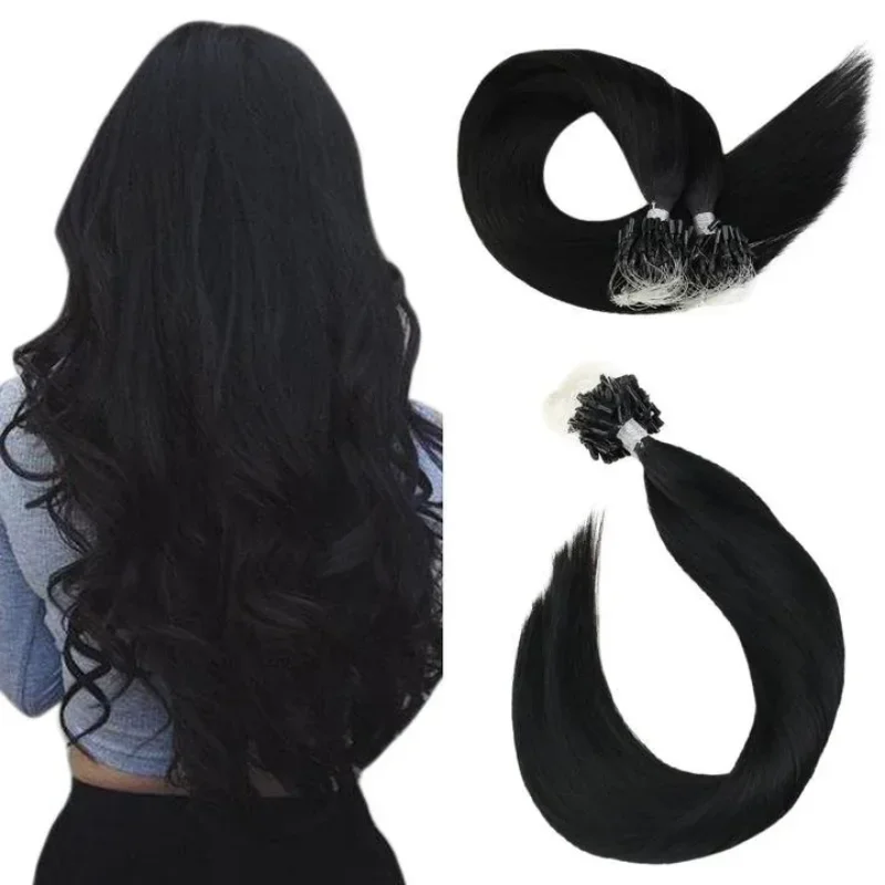 LaaVoo Remy Micro Link Hair Extensions Human Hair Brazilian Natural Straight Prebonded Micro Loop_voghion.com