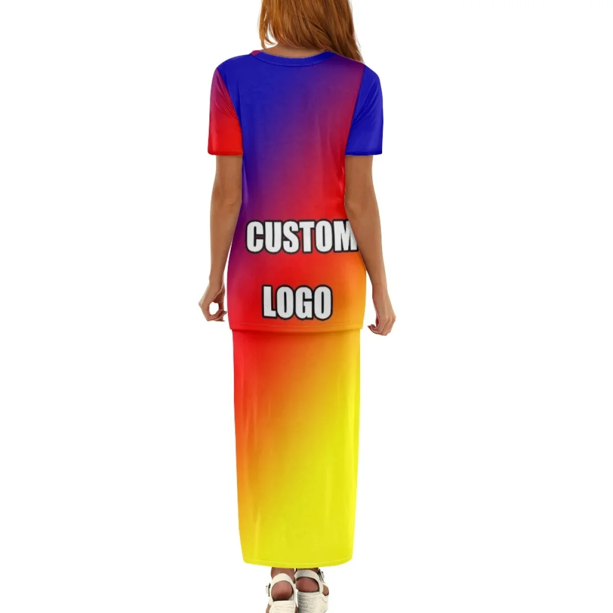 Polynesian Floral Tribal Short Sleeve Body Long Dress Purple LT9 main image 0