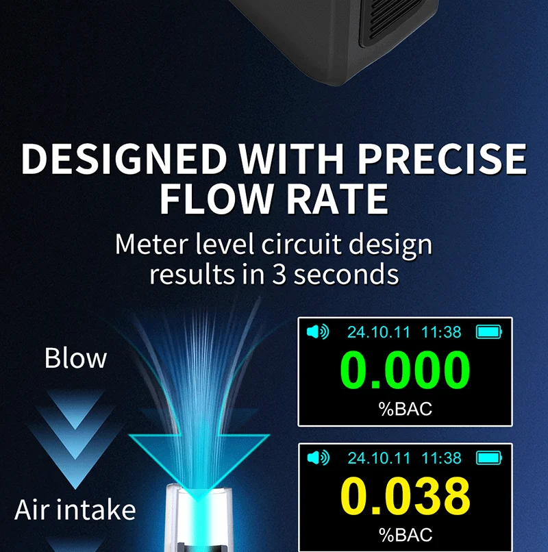 D1000 Professional Digital Breath Alcohol Tester with Electrochemical Sensor OLED Display High Accuracy