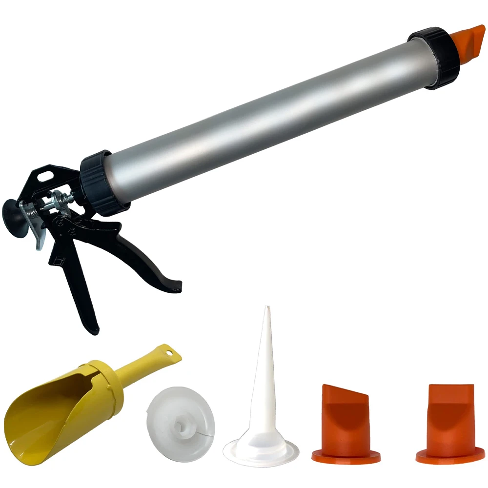 MORTAR POINTING GROUTING GUN Use for Brick, Stone, Cement Mortar or Grout-Includes (3) Tips, Fill Scoop & Extra Plunger Tip (1)