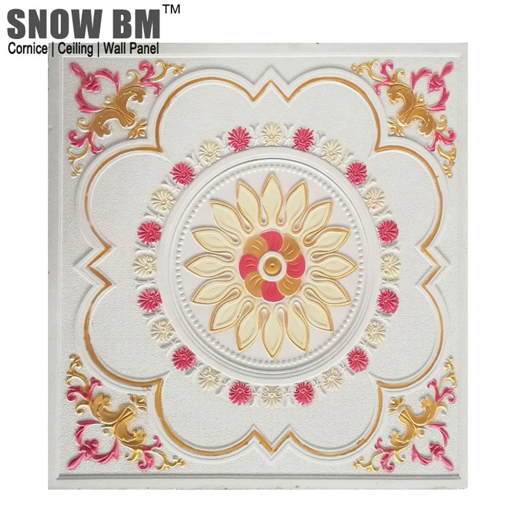 SNOW BM Golden Color Flower Design Fiberglass  Reinforced False Ceiling Gypsum Tiles