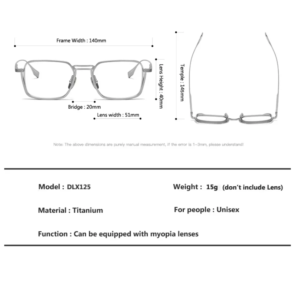 CS125 High Pure Titanium Optical Frame Good Quality Glasses for Men and Women Titan Eyewear Frames DLX125