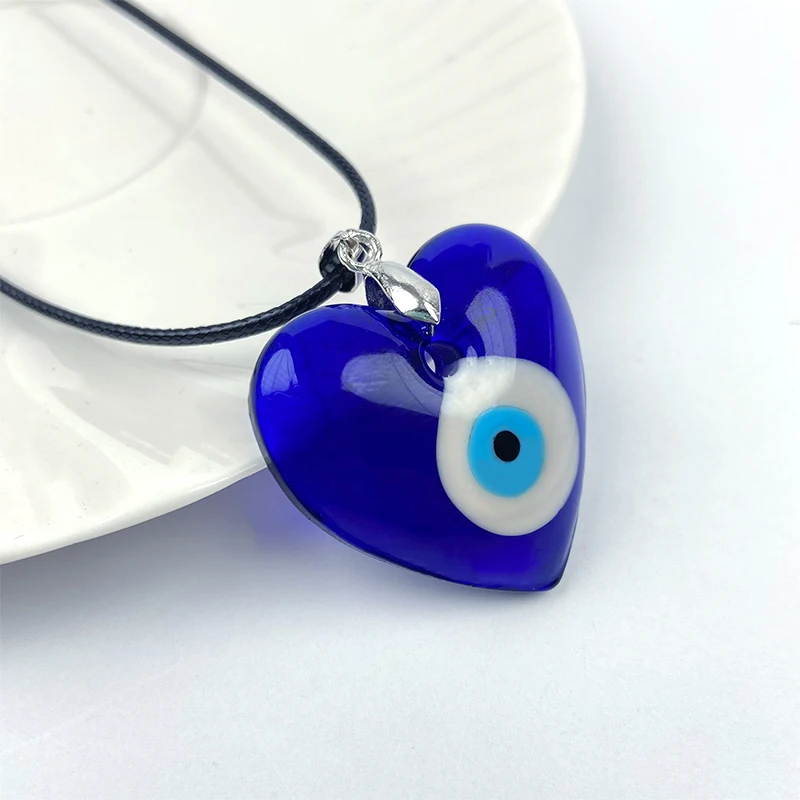 Glass Rope String Chain Turkish Lucky Evil Eye Pendant Necklace for Women Men
