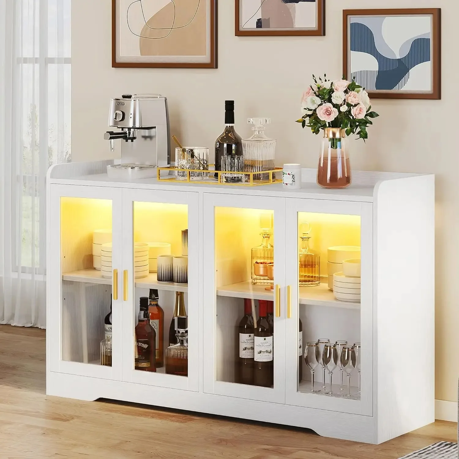 55'' Charcoal Grey Wood Sideboard Buffet Cabinet With Adjustable ...