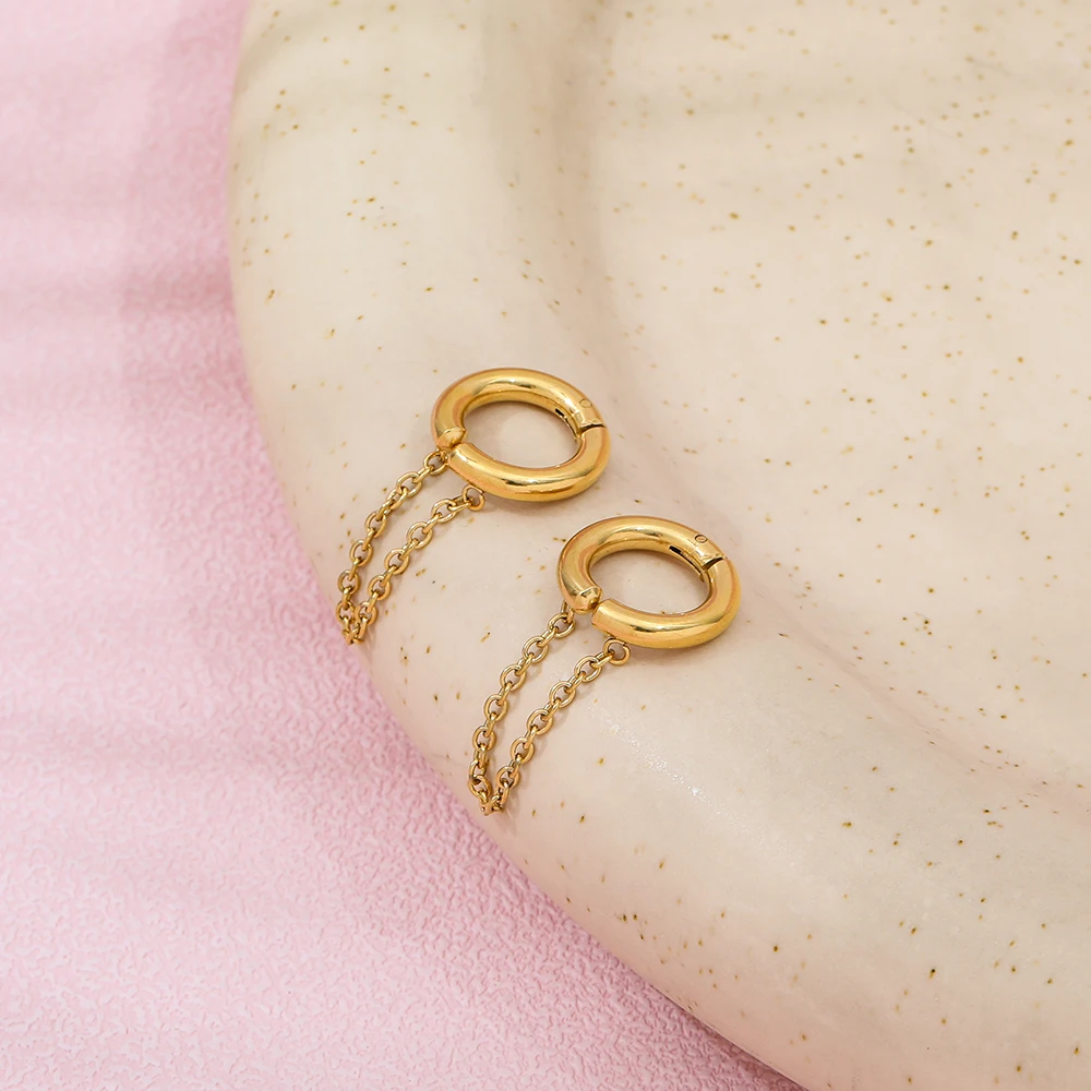 New Trendy Earring Pvd 18k Gold Plated Chain Tassel Huggie Earrings ...