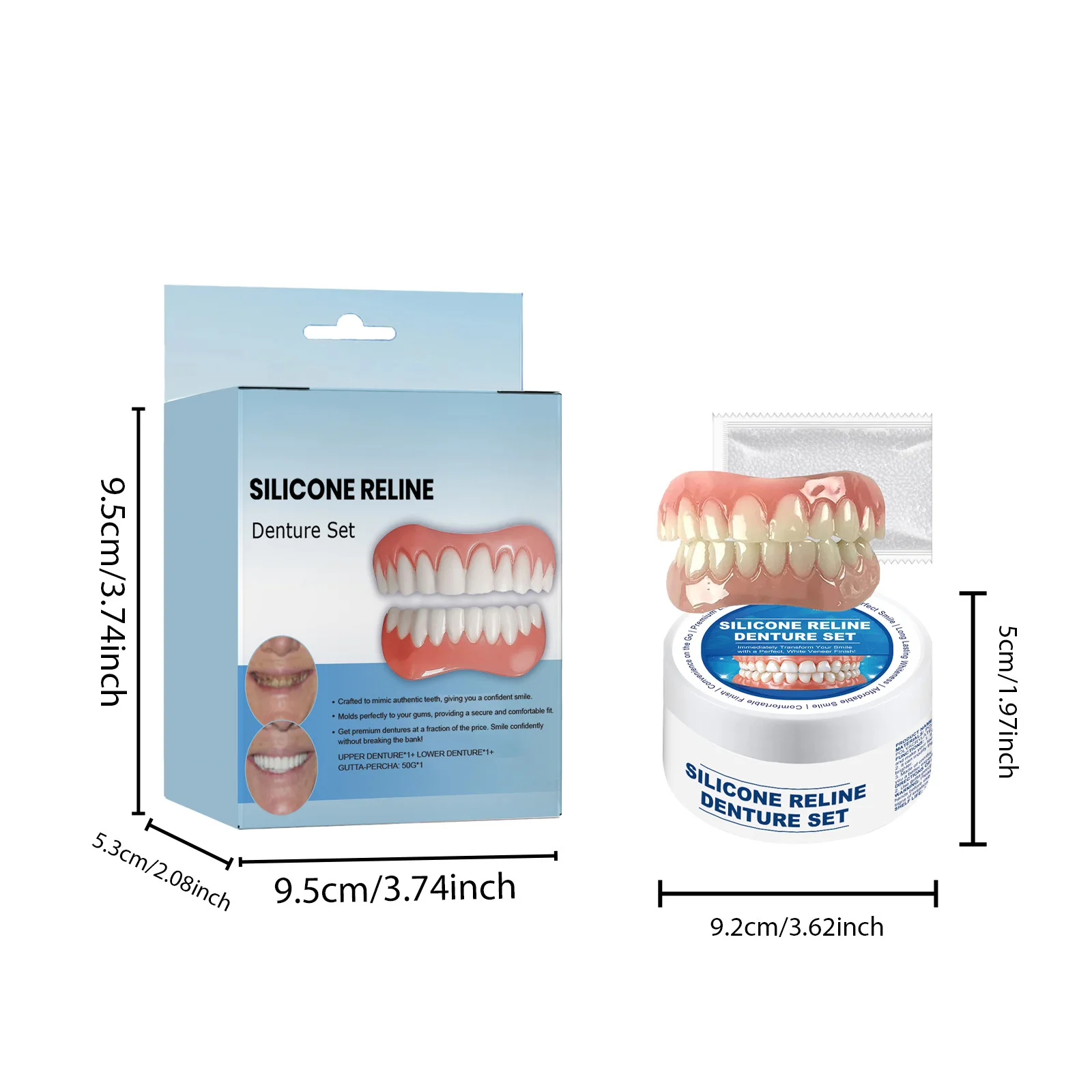Hot Selling for Various Teeth to Enhance Smile Aesthetics Comfortable Installation Convenient Silicone Reline Denture Set