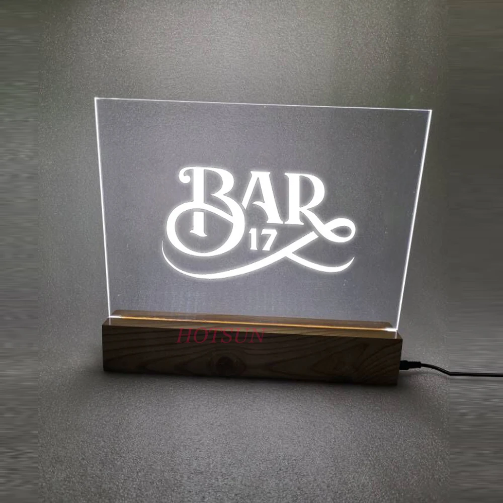 Wooden Base Lighting up Sign Board Custom USB 5V LED Acrylic Sign