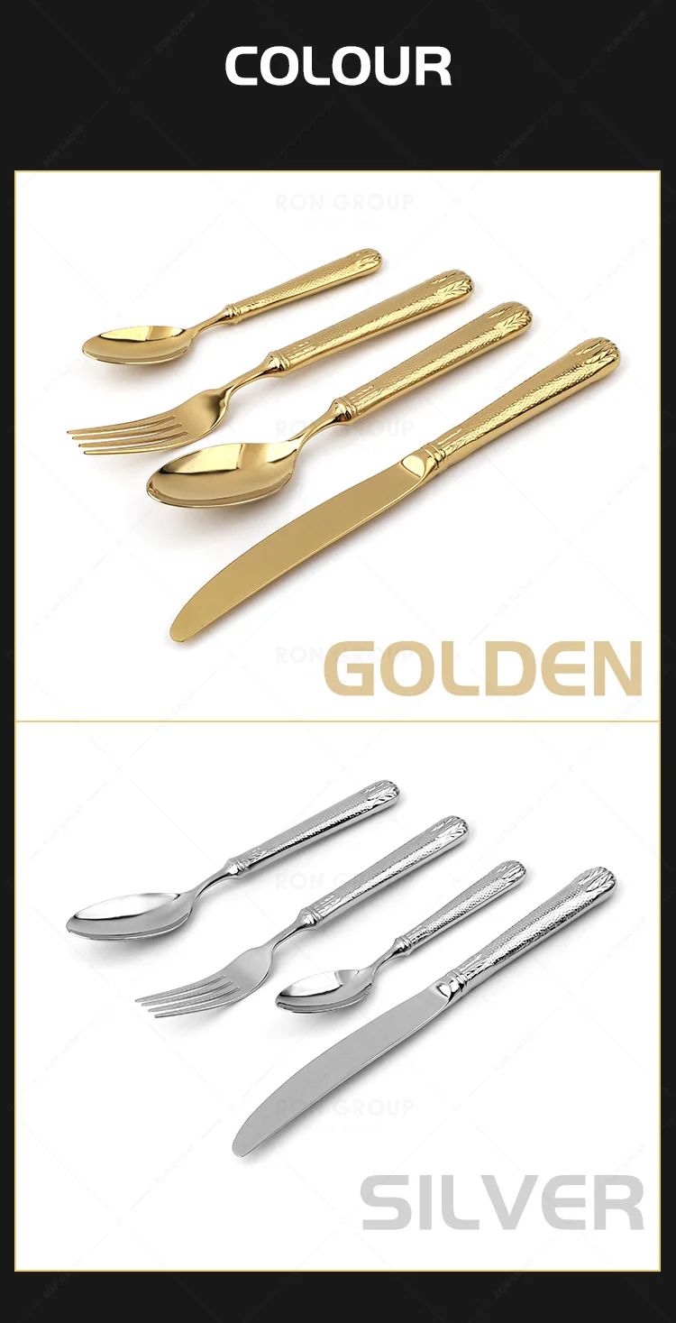 Luxury Metal Reusable Restaurant Utensils Rustic Flatware Silver for Wedding Tableware Stainless Steel Cutlery Set