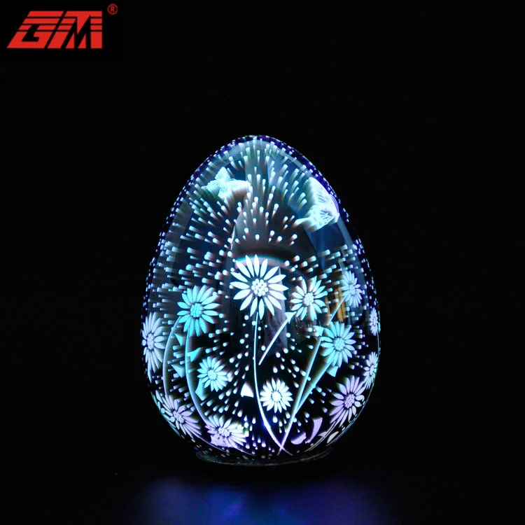 Hot Sale Battery Operated Led Egg Light Iridescent Glass Eggs Shape Light Easter Ornament