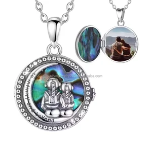 Wholesale 925 Sterling Silver Rhodium Plated Custom Photo Frame Locket Necklace Pendant Trendy Personalized Jewelry for Gift