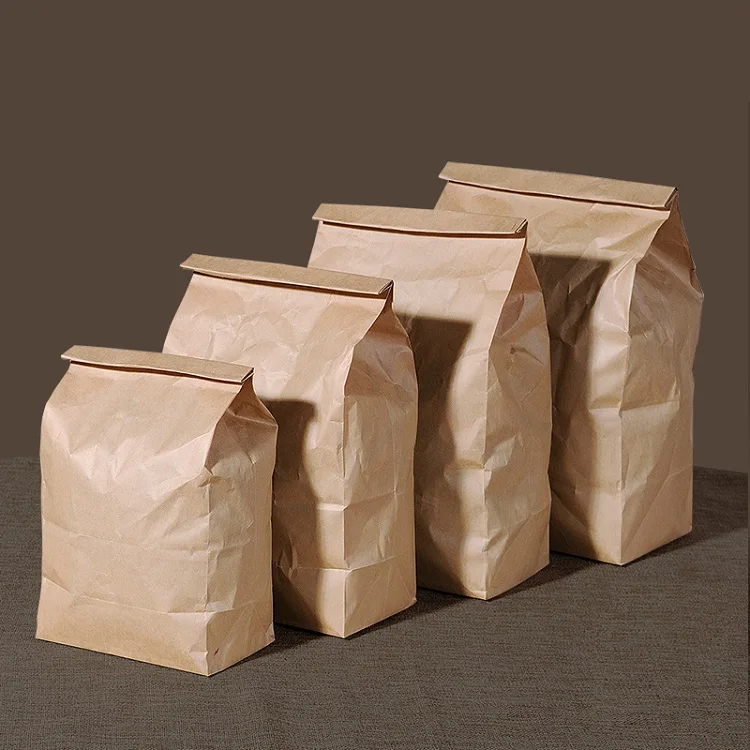 Plain Block Bottom Eco Take Away Eco-friend  Grocery Kraft Paper Bag
