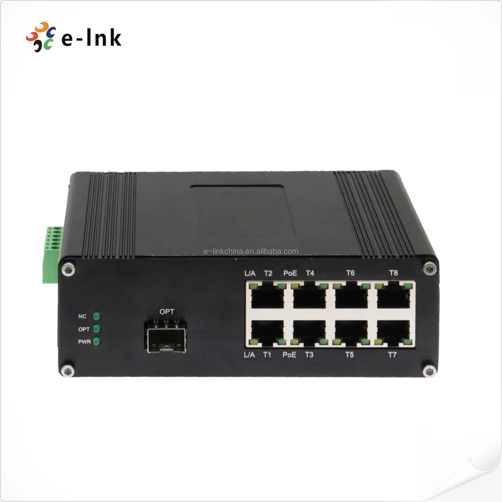 Fiber Converter with LED Screen 1 X 10G SFP to 8 X 10/100/1000M RJ45 Ethernet Din Rail Mounting Network Switch