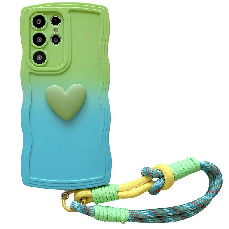 Cute Luxury Liquid Feel Heart-Shaped Lanyard Mobile Phone Case For Samsung S24 S23 S22 S21 S20 Ultra Pro Plus A Series