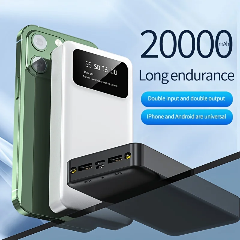 OEM ODM  Large Capacity Power Bank 20000mah Portable Flashlight Dual Output Dual Input Mobile Power Bank With High Quality