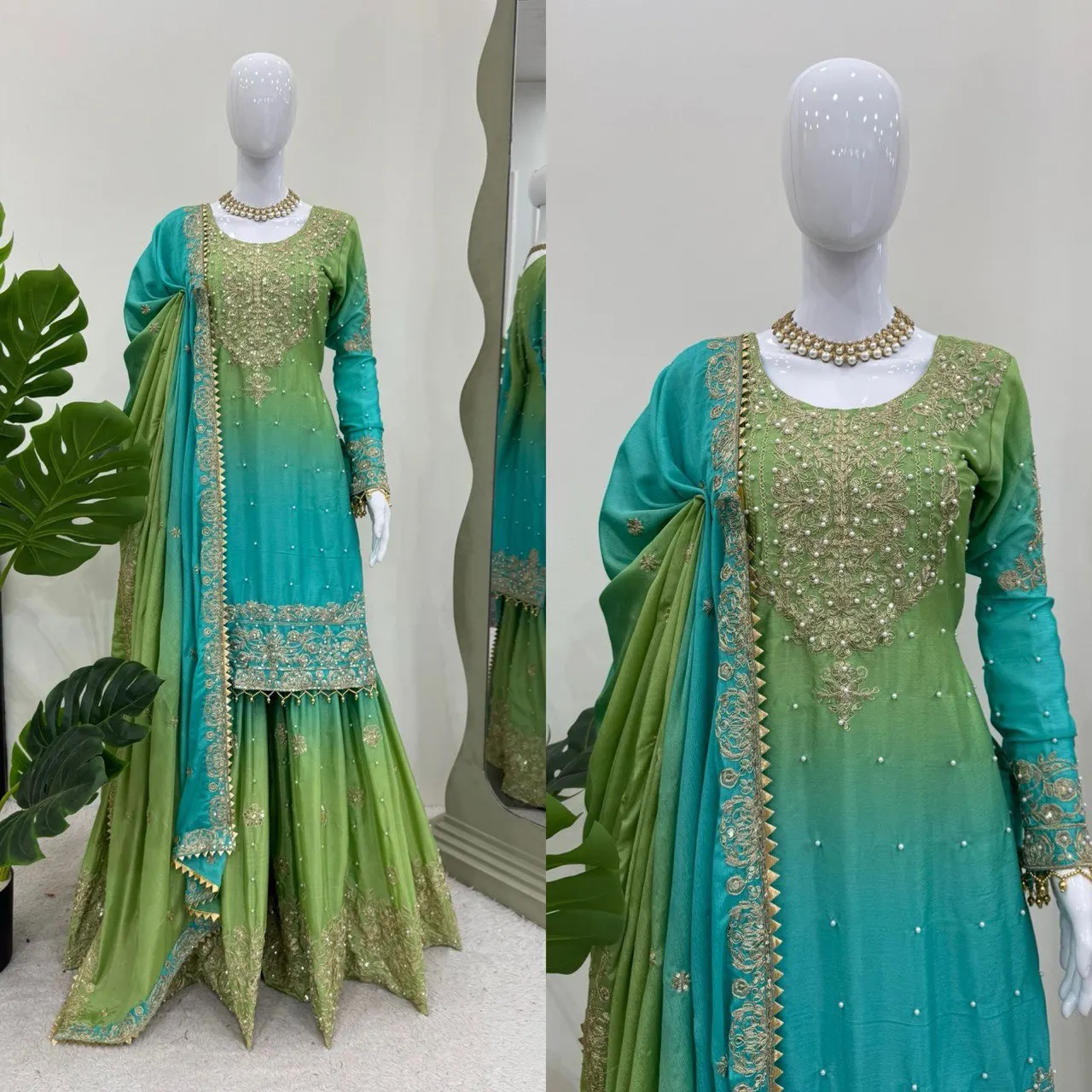 Heavy Chinon Silk with Digital Print With Emb Siquance Work Price Gown with Dupatta Suit Wedding Partywear India Bulk Product