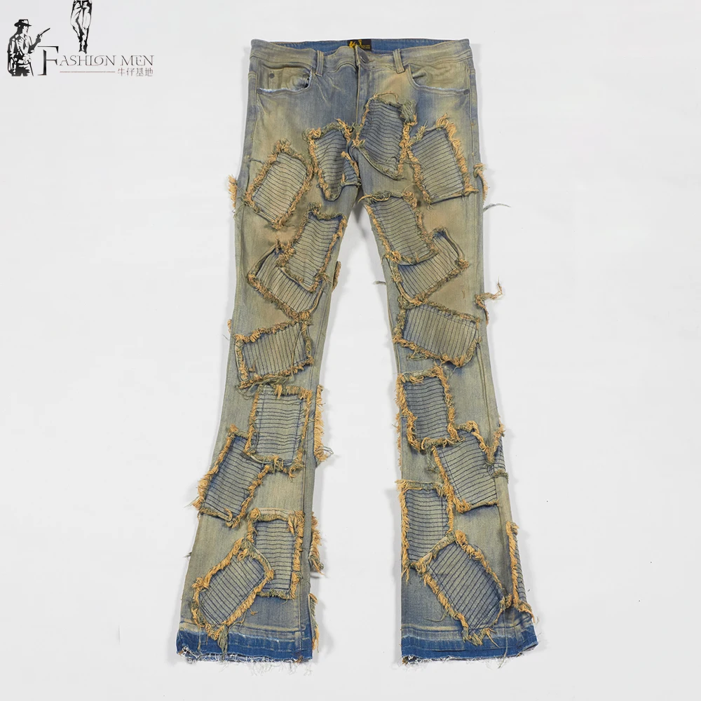 Custom Denim Factory Flared Pants Jeans Men's Distressed Wash Jeans Men ...