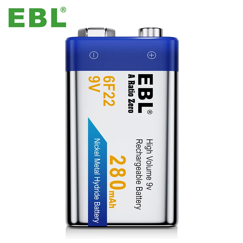 OEM Custom EBL Rechargeable 9V Batteries Li-ion Batteries 280mAh For Sale