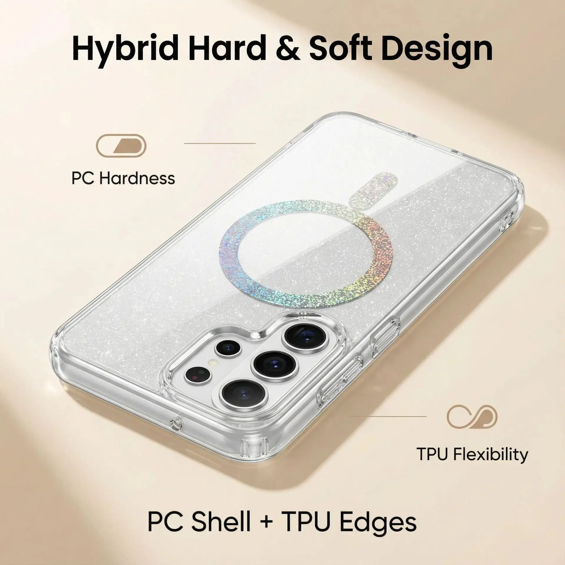 Factory Direct Laser Glitter Magnetic Ring Case for Samsung Galaxy S26 Ultra S25 S24 Transparent IMD PC TPU Protective Cover