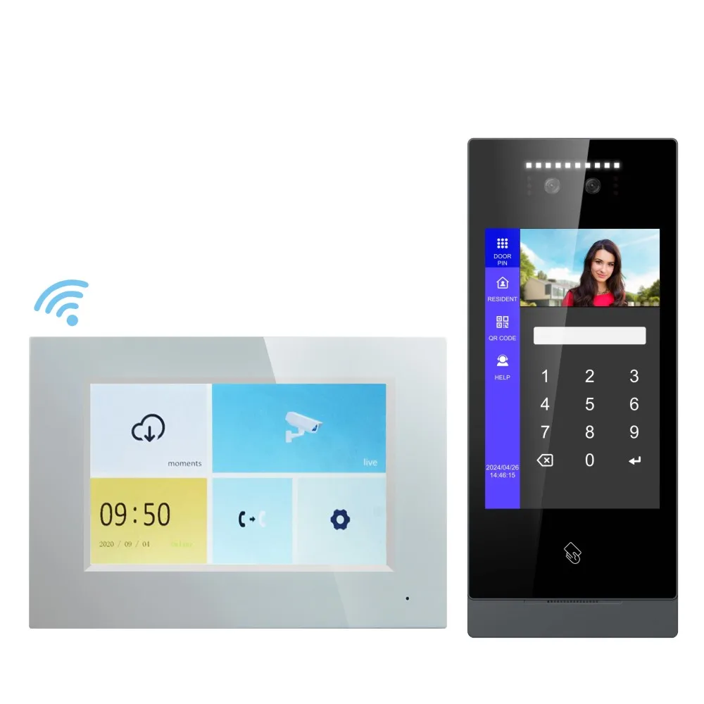 Wireless Smart 8 Inch LCD Touch Screen Cloud Basaed APP Control Facial Unlock Multi Apartment IP Video Intercom
