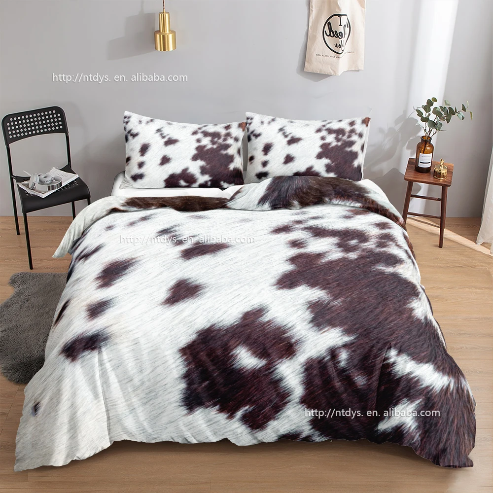 Cow Print Duvet Cover Set Queen Double Bed Brown And White Cowhide