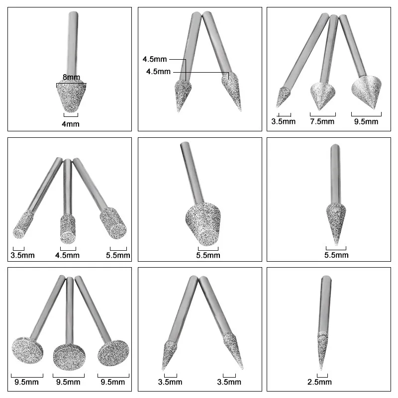 50 шт. набор абразивных насадок с алмазным покрытием и хвостовиком 1/8