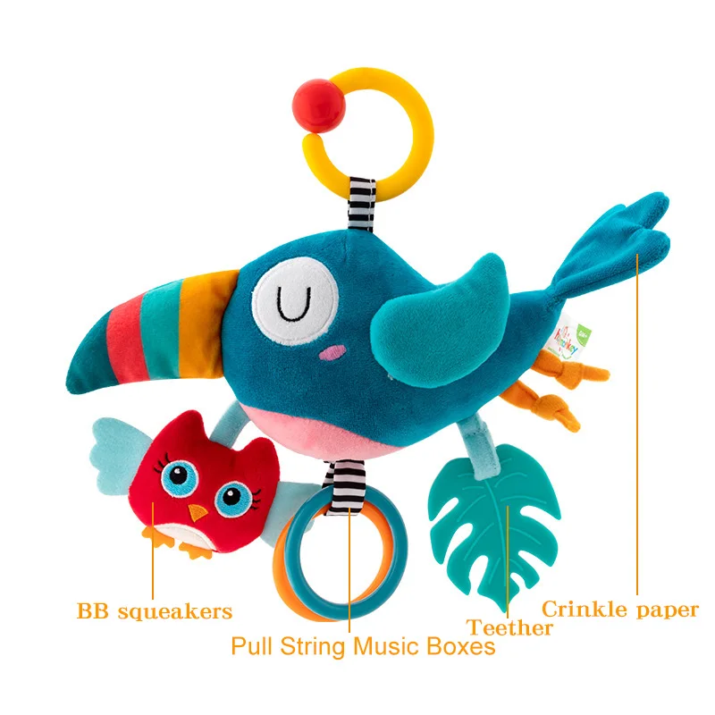 Plush Shark and Bird Pull String Music Voice Boxes Hanging for Baby Toy H073