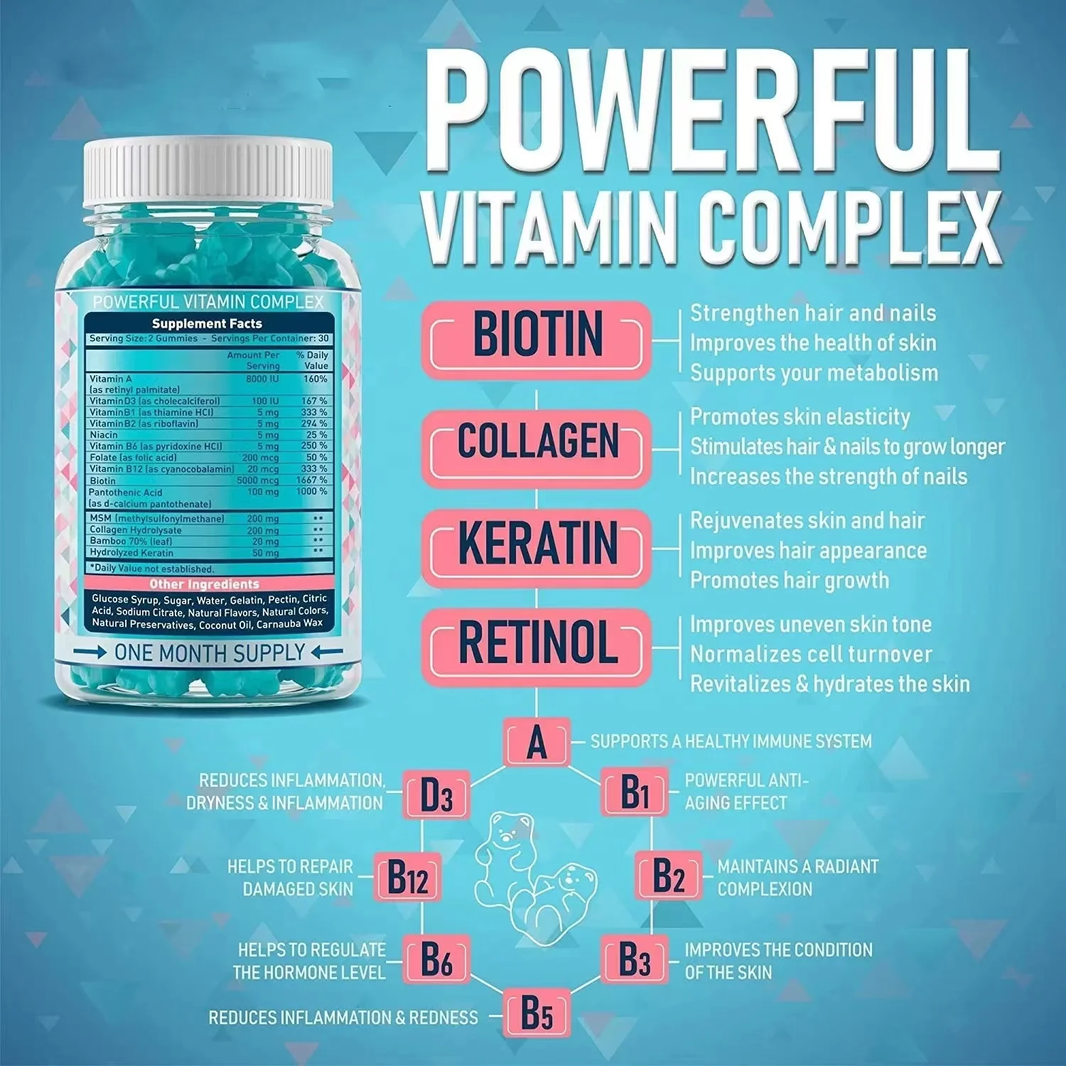 Biotin Collagen Gummies Hair Growth Vitamin Vegan Skin Nails Halal ...