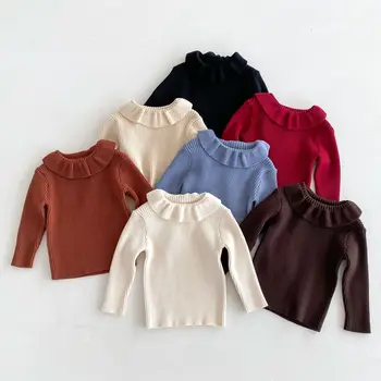 Autumn New Girl's sweater outerwear top baby girl solid color all-matching autumn and winter base pullover knitwear